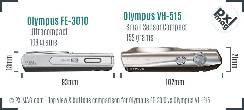 Olympus FE-3010 vs Olympus VH-515 top view buttons comparison