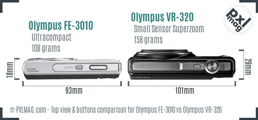 Olympus FE-3010 vs Olympus VR-320 top view buttons comparison