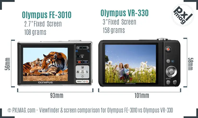 Olympus FE-3010 vs Olympus VR-330 Screen and Viewfinder comparison