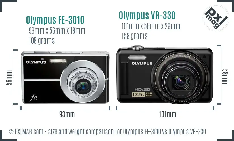 Olympus FE-3010 vs Olympus VR-330 size comparison