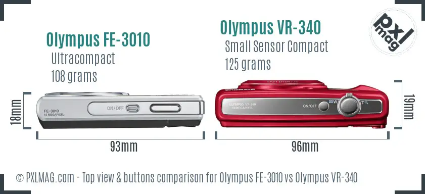 Olympus FE-3010 vs Olympus VR-340 top view buttons comparison