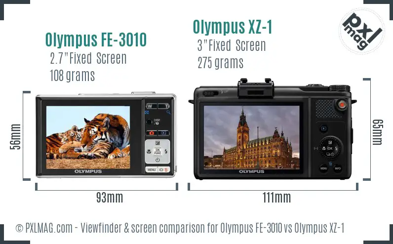 Olympus FE-3010 vs Olympus XZ-1 Screen and Viewfinder comparison