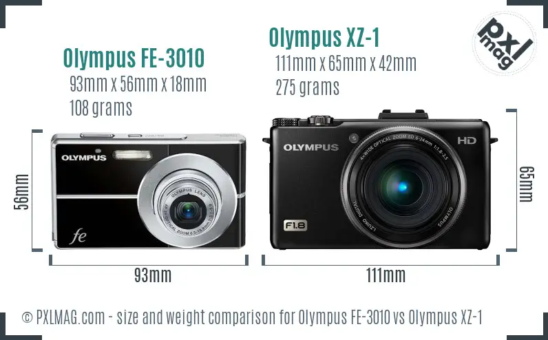 Olympus FE-3010 vs Olympus XZ-1 size comparison