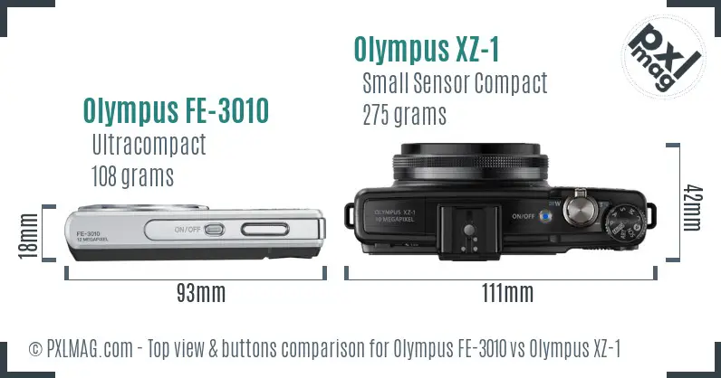 Olympus FE-3010 vs Olympus XZ-1 top view buttons comparison