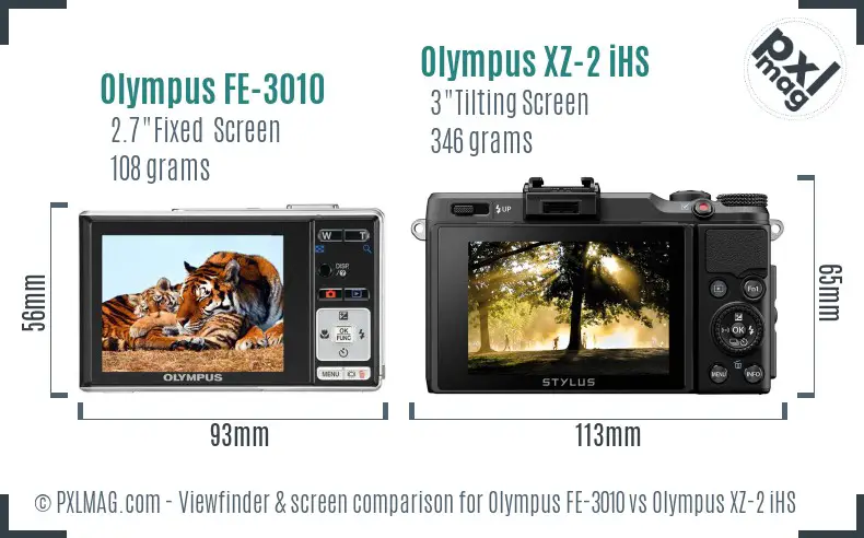Olympus FE-3010 vs Olympus XZ-2 iHS Screen and Viewfinder comparison