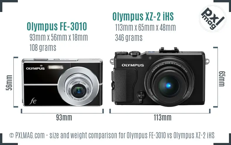 Olympus FE-3010 vs Olympus XZ-2 iHS size comparison