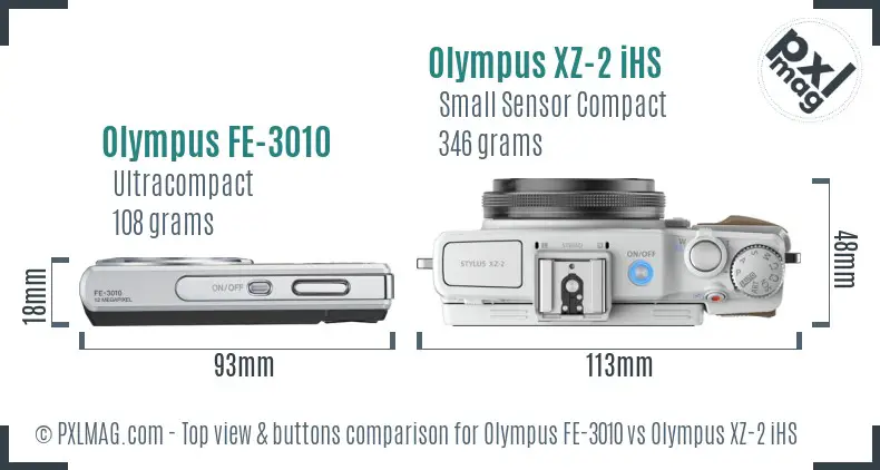 Olympus FE-3010 vs Olympus XZ-2 iHS top view buttons comparison