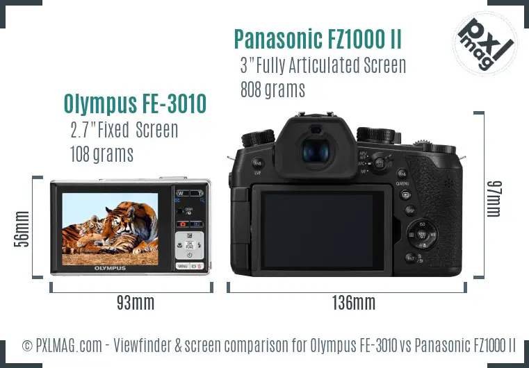 Olympus FE-3010 vs Panasonic FZ1000 II Screen and Viewfinder comparison