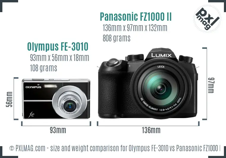 Olympus FE-3010 vs Panasonic FZ1000 II size comparison