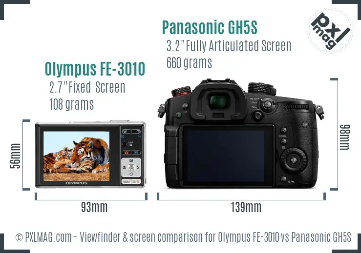 Olympus FE-3010 vs Panasonic GH5S Screen and Viewfinder comparison