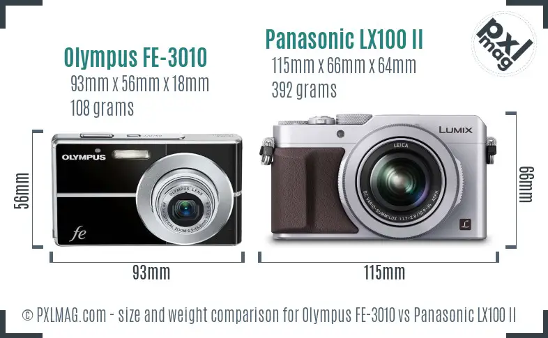 Olympus FE-3010 vs Panasonic LX100 II size comparison