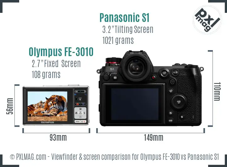 Olympus FE-3010 vs Panasonic S1 Screen and Viewfinder comparison