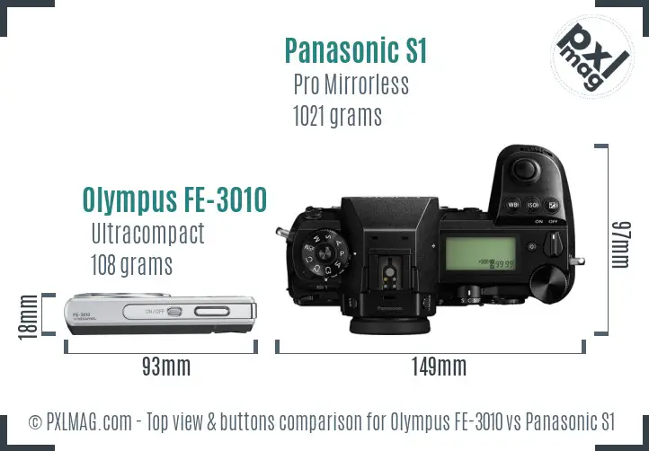 Olympus FE-3010 vs Panasonic S1 top view buttons comparison