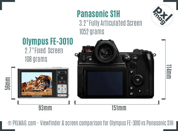 Olympus FE-3010 vs Panasonic S1H Screen and Viewfinder comparison