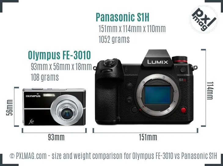 Olympus FE-3010 vs Panasonic S1H size comparison