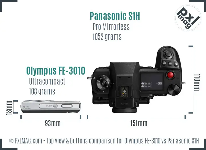 Olympus FE-3010 vs Panasonic S1H top view buttons comparison