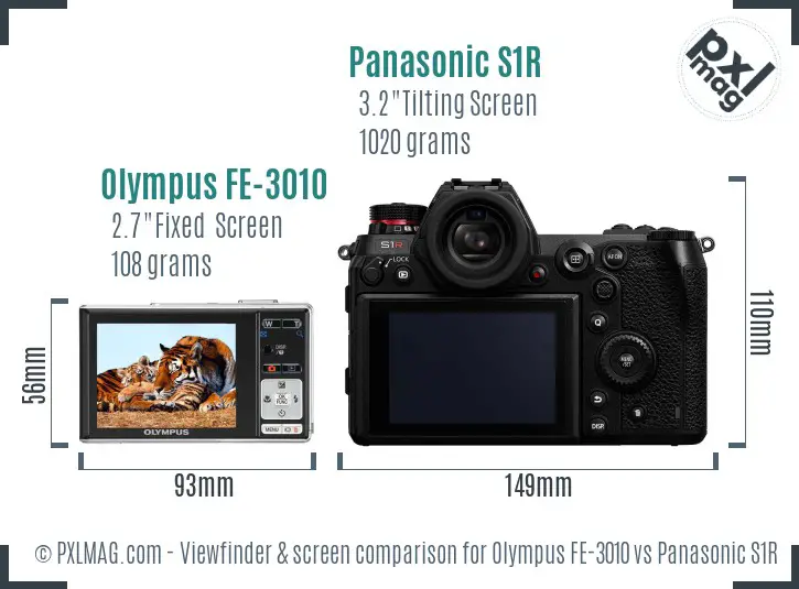 Olympus FE-3010 vs Panasonic S1R Screen and Viewfinder comparison