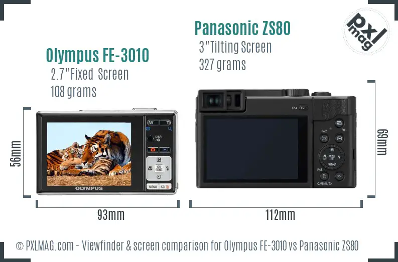 Olympus FE-3010 vs Panasonic ZS80 Screen and Viewfinder comparison
