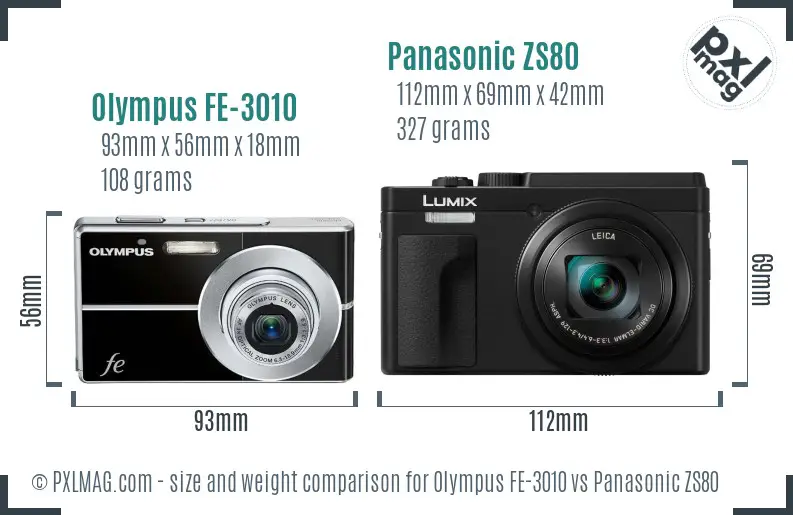 Olympus FE-3010 vs Panasonic ZS80 size comparison