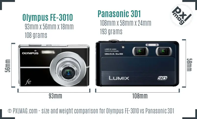 Olympus FE-3010 vs Panasonic 3D1 size comparison
