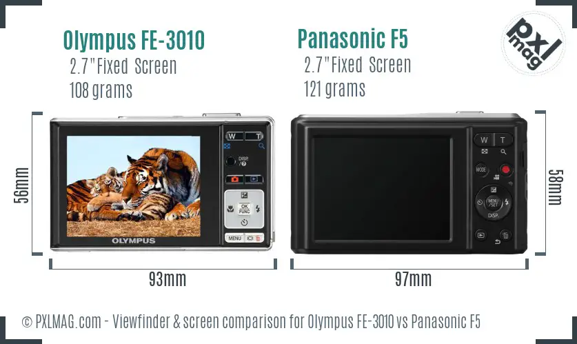 Olympus FE-3010 vs Panasonic F5 Screen and Viewfinder comparison
