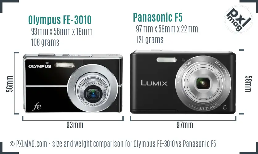 Olympus FE-3010 vs Panasonic F5 size comparison