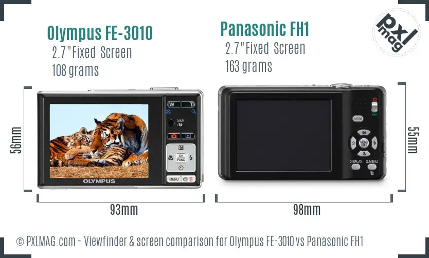 Olympus FE-3010 vs Panasonic FH1 Screen and Viewfinder comparison