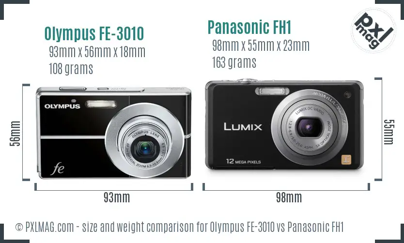 Olympus FE-3010 vs Panasonic FH1 size comparison