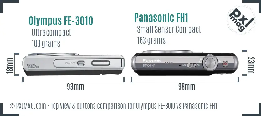 Olympus FE-3010 vs Panasonic FH1 top view buttons comparison