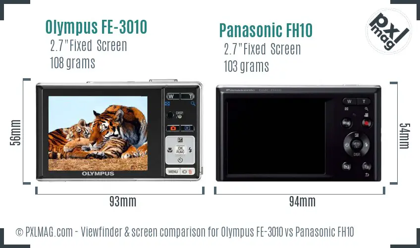 Olympus FE-3010 vs Panasonic FH10 Screen and Viewfinder comparison