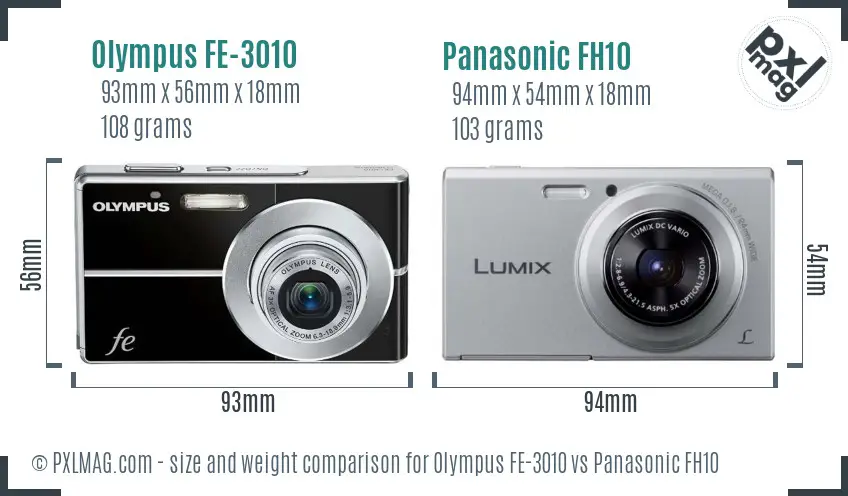 Olympus FE-3010 vs Panasonic FH10 size comparison