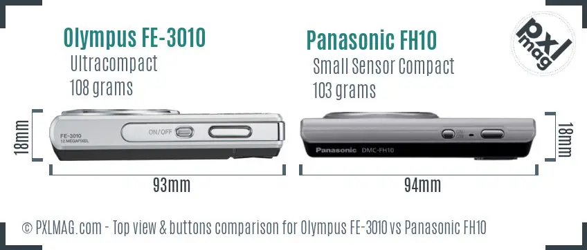 Olympus FE-3010 vs Panasonic FH10 top view buttons comparison