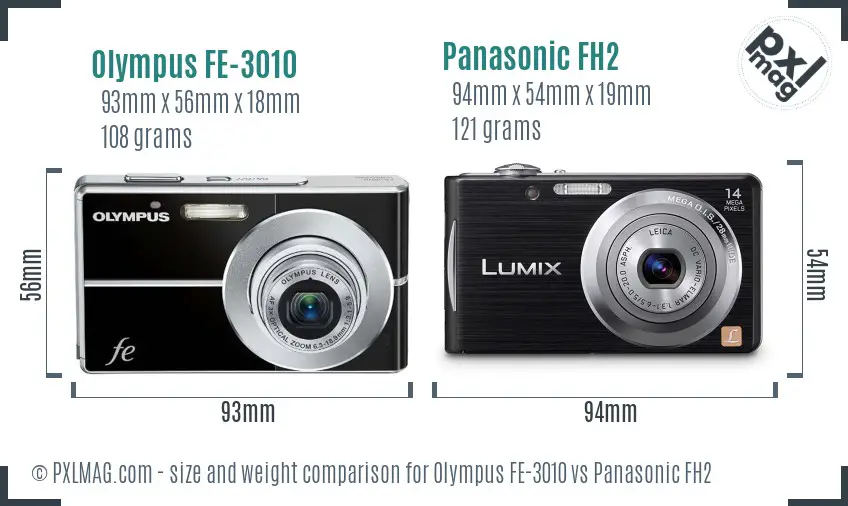 Olympus FE-3010 vs Panasonic FH2 size comparison