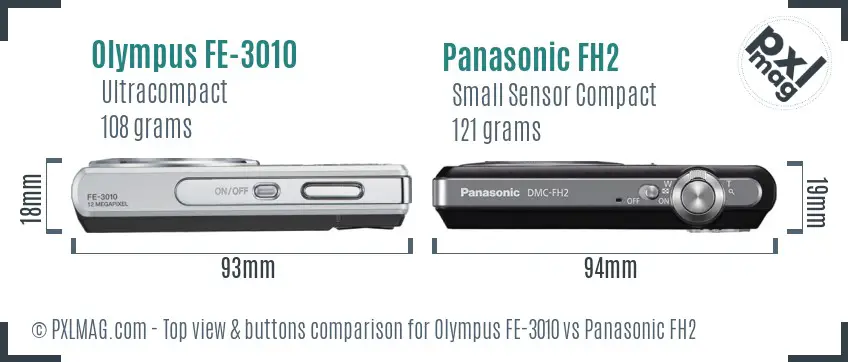 Olympus FE-3010 vs Panasonic FH2 top view buttons comparison