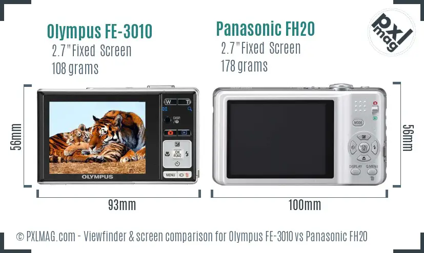 Olympus FE-3010 vs Panasonic FH20 Screen and Viewfinder comparison
