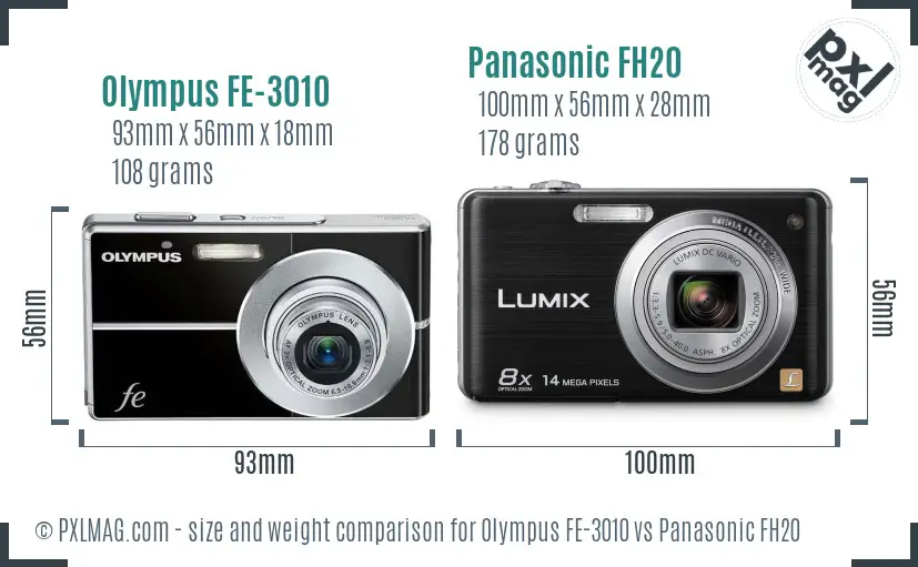 Olympus FE-3010 vs Panasonic FH20 size comparison
