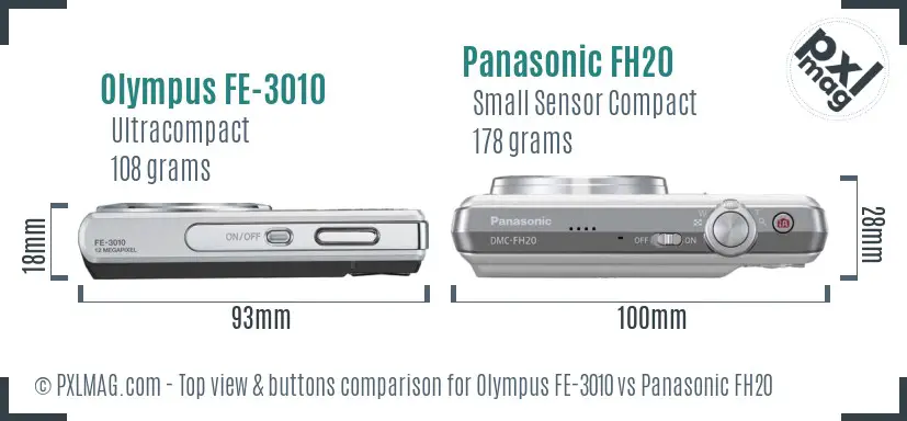 Olympus FE-3010 vs Panasonic FH20 top view buttons comparison