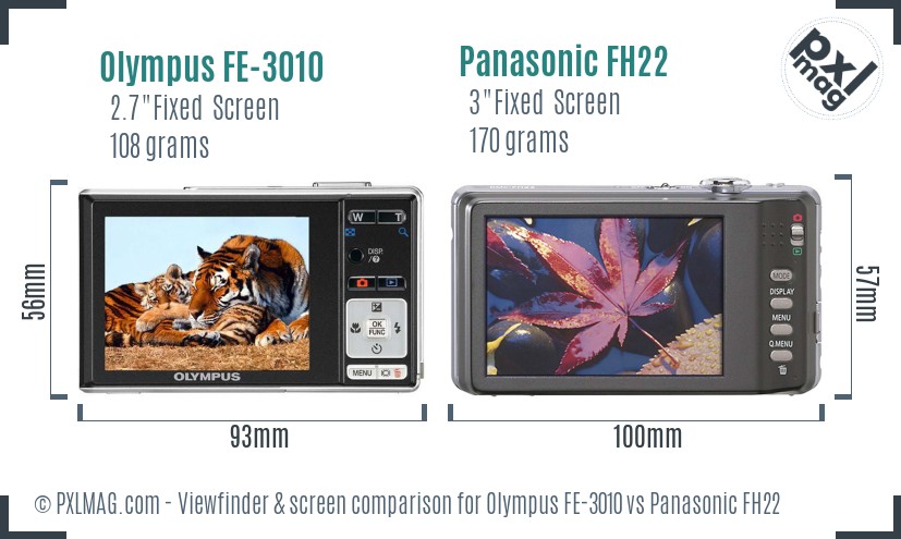 Olympus FE-3010 vs Panasonic FH22 Screen and Viewfinder comparison