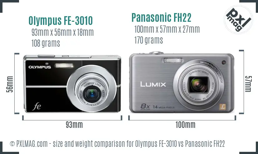 Olympus FE-3010 vs Panasonic FH22 size comparison
