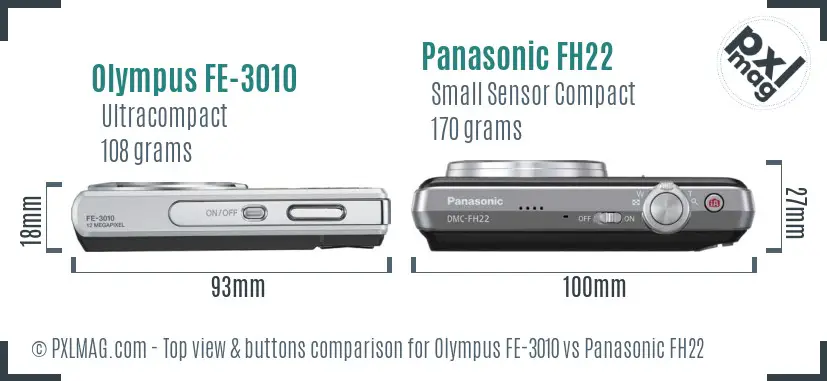 Olympus FE-3010 vs Panasonic FH22 top view buttons comparison
