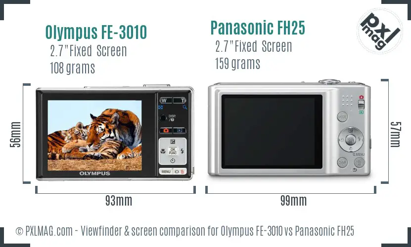 Olympus FE-3010 vs Panasonic FH25 Screen and Viewfinder comparison
