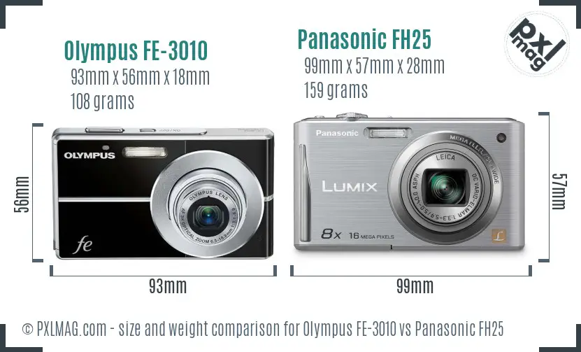Olympus FE-3010 vs Panasonic FH25 size comparison