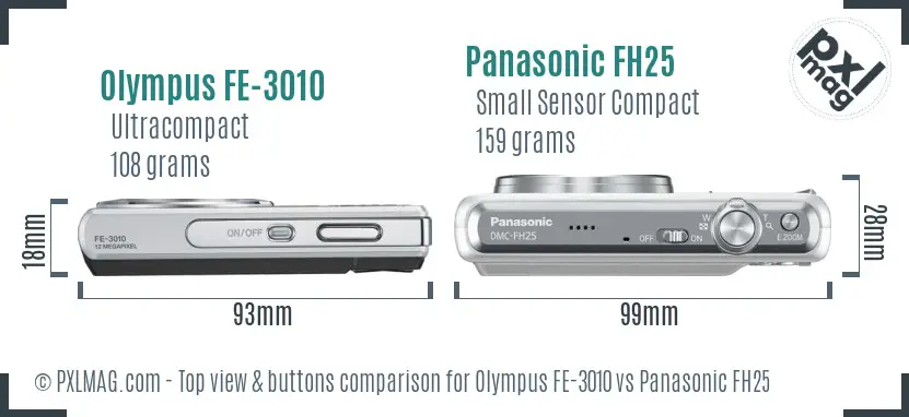 Olympus FE-3010 vs Panasonic FH25 top view buttons comparison