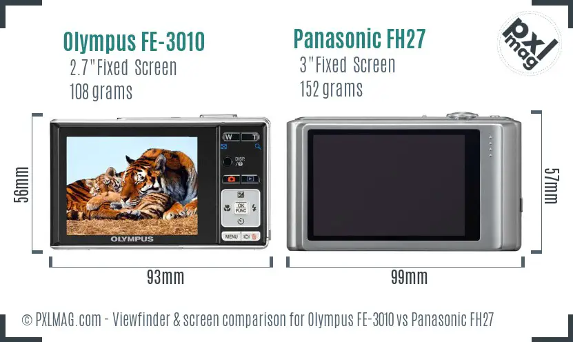Olympus FE-3010 vs Panasonic FH27 Screen and Viewfinder comparison