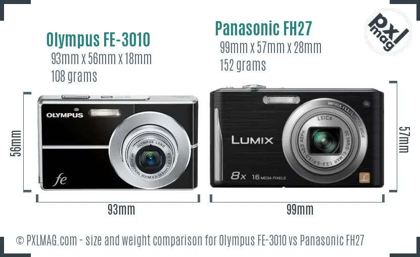 Olympus FE-3010 vs Panasonic FH27 size comparison