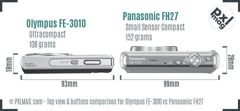 Olympus FE-3010 vs Panasonic FH27 top view buttons comparison