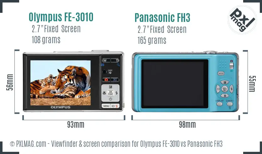 Olympus FE-3010 vs Panasonic FH3 Screen and Viewfinder comparison