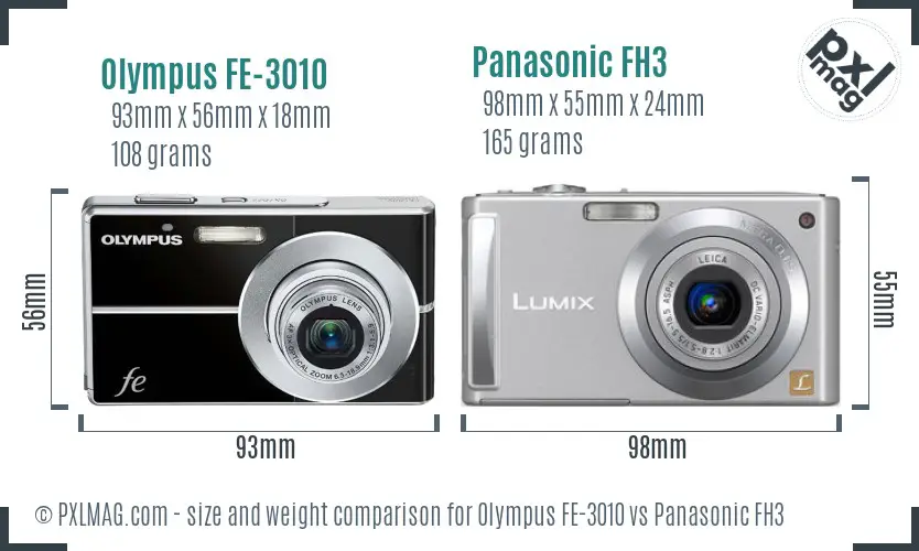 Olympus FE-3010 vs Panasonic FH3 size comparison