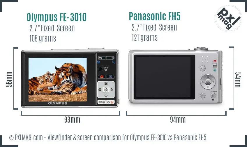 Olympus FE-3010 vs Panasonic FH5 Screen and Viewfinder comparison
