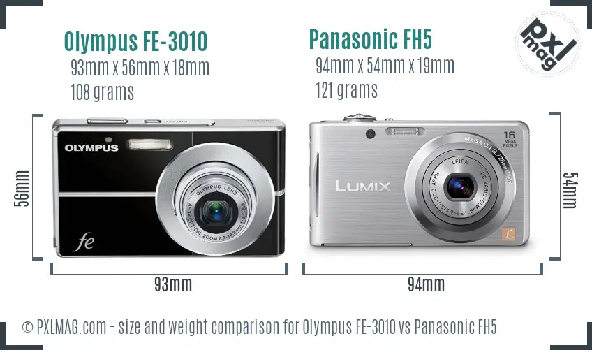 Olympus FE-3010 vs Panasonic FH5 size comparison